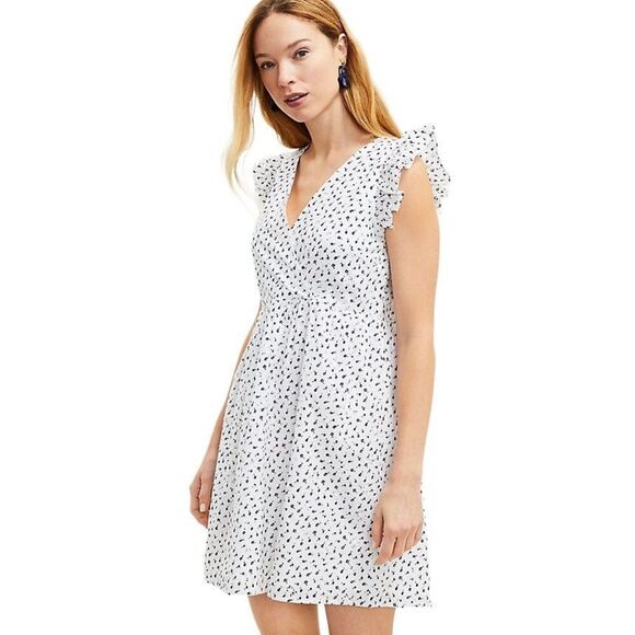 Ann Taylor Dresses & Skirts - D1 Cottagecore Boho Ditzy Flowers Dress Size 2 Eyelet Ruffle Sleeve Crossover 10